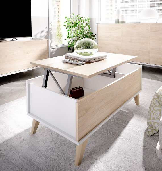 Mesas de centro madera natural y blanca. Diseño nórdico.