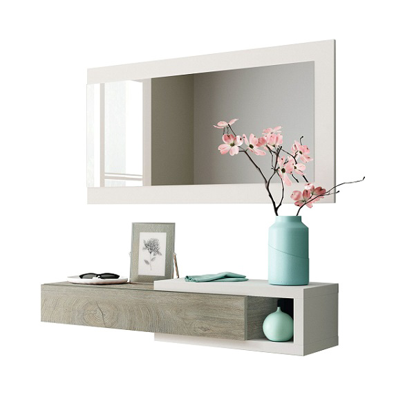 Mueble recibidor con espejo, panel decorativo y estante DS433H113